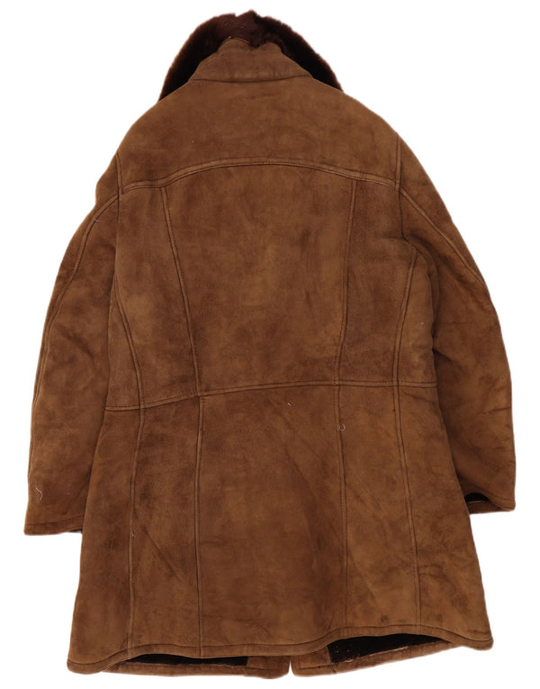 Chaqueta de piel de oveja vintage para hombre IT 54 2XL Marrón