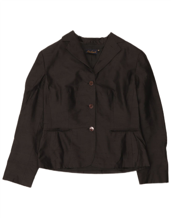 Luisa Spagnoli Chaqueta Blazer de 3 Botones para Mujer IT 46 Grande Seda Negra