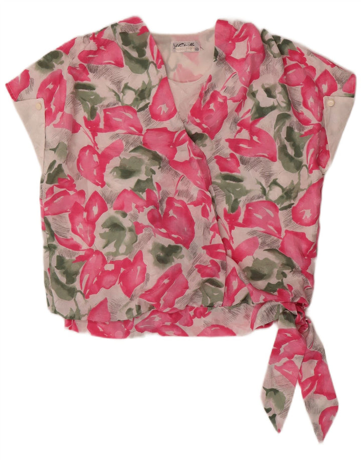 VINTAGE Blusa de mujer Top IT 42 Seda floral rosa medio