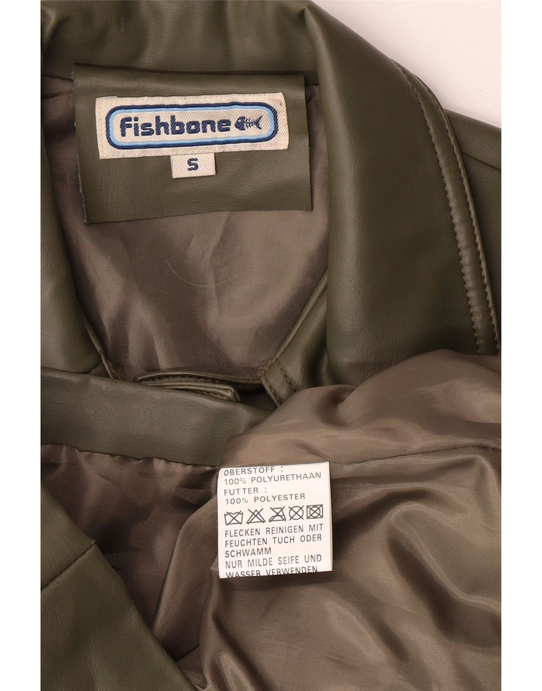 FISHBONE Chaqueta de piel sintética para mujer UK 10 Small Green Poliuretano