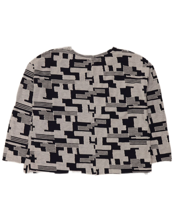 Zara Mujer Top Manga 3/4 UK 44 Medio Azul Marino Algodón Geométrico
