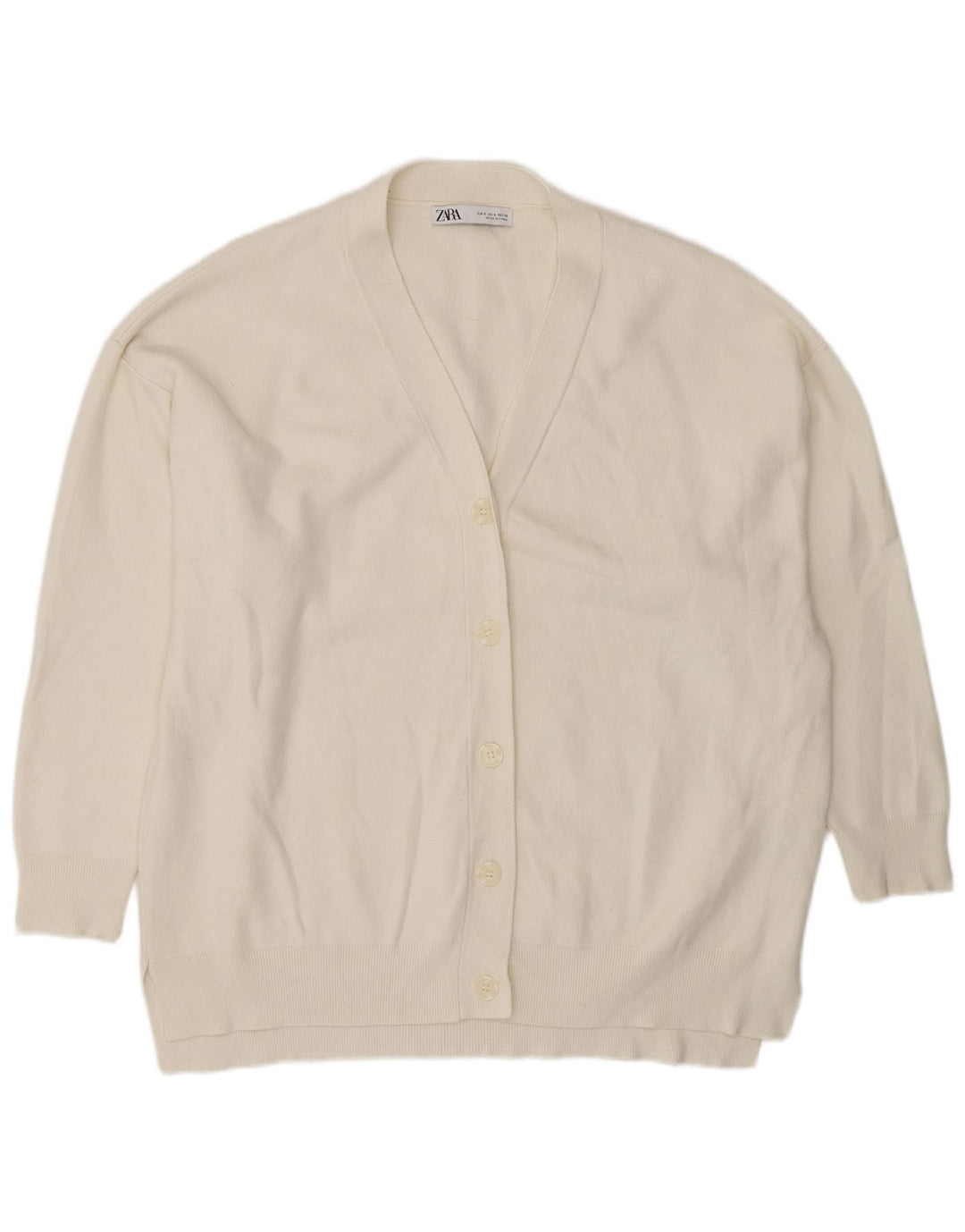 Zara Mujer Suéter Cárdigan Extragrande UK 10 Small Viscosa Blanca