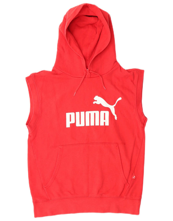 Puma Boys Graphic Sleeveless Hoodie Jumper 13-14 Years Red Cotton