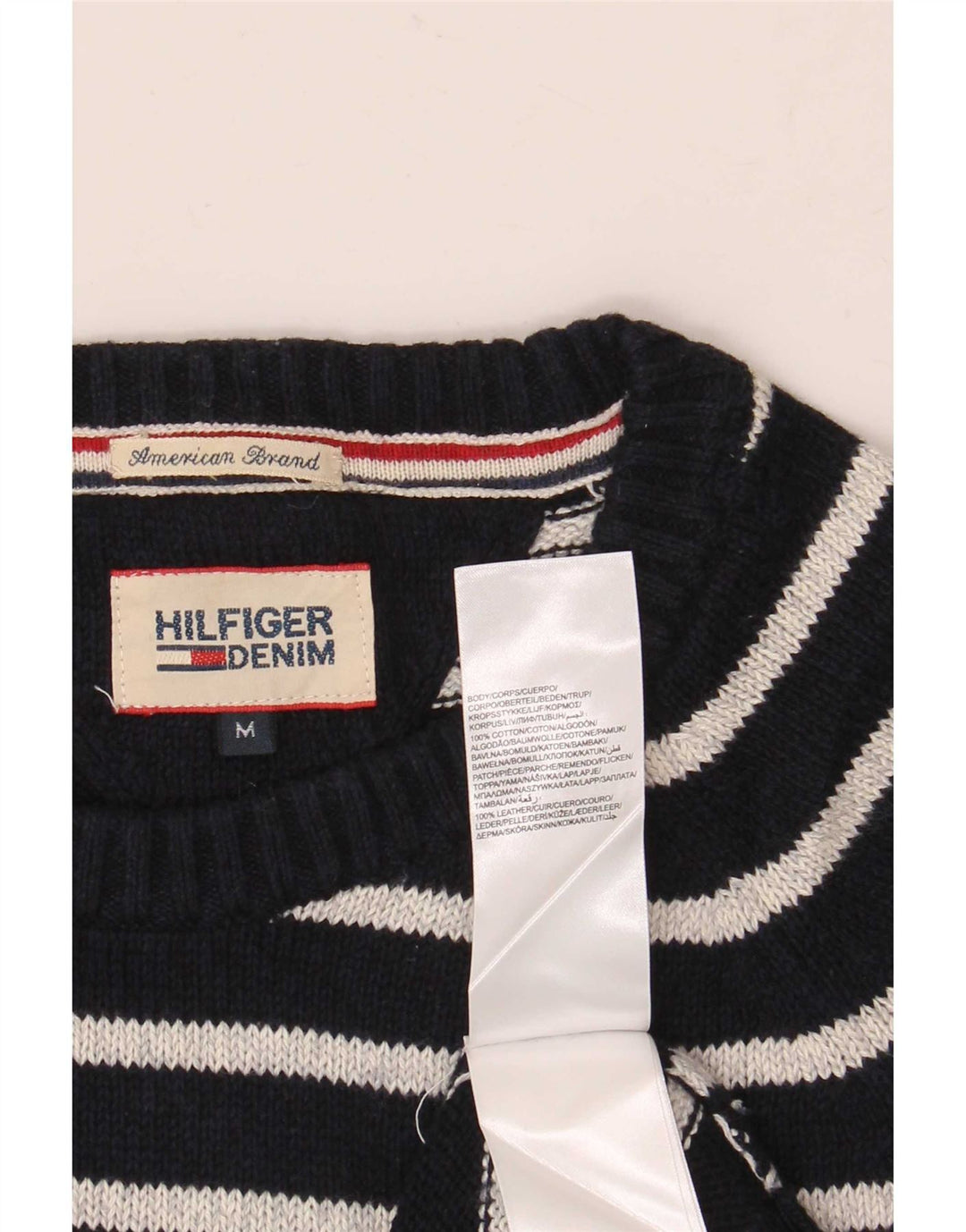 Tommy Hilfiger Jersey de cuello redondo para hombre con rayas azul marino mediano