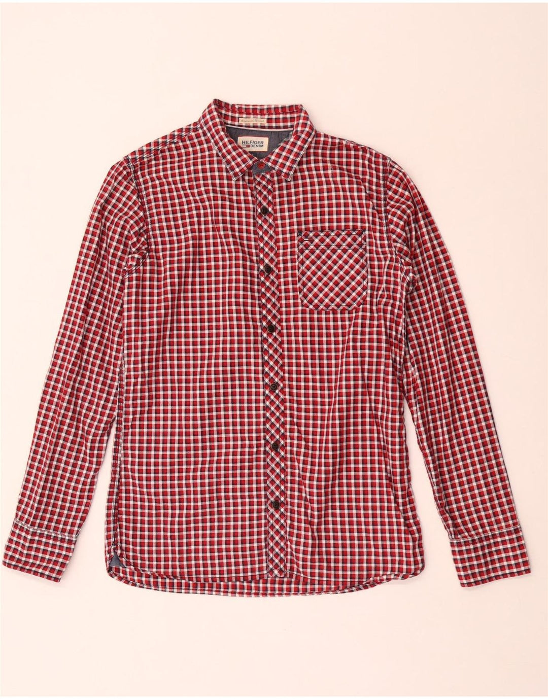 Camisa Tommy Hilfiger para hombre pequeña de algodón a cuadros rojo