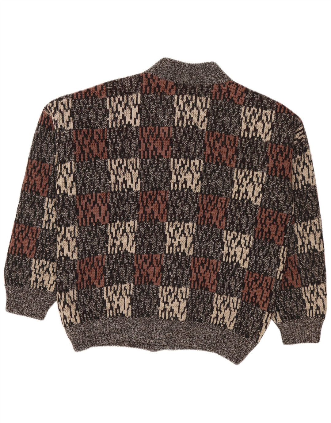 Vintage hombres patrón abstracto cardigan suéter IT 50 gris medio