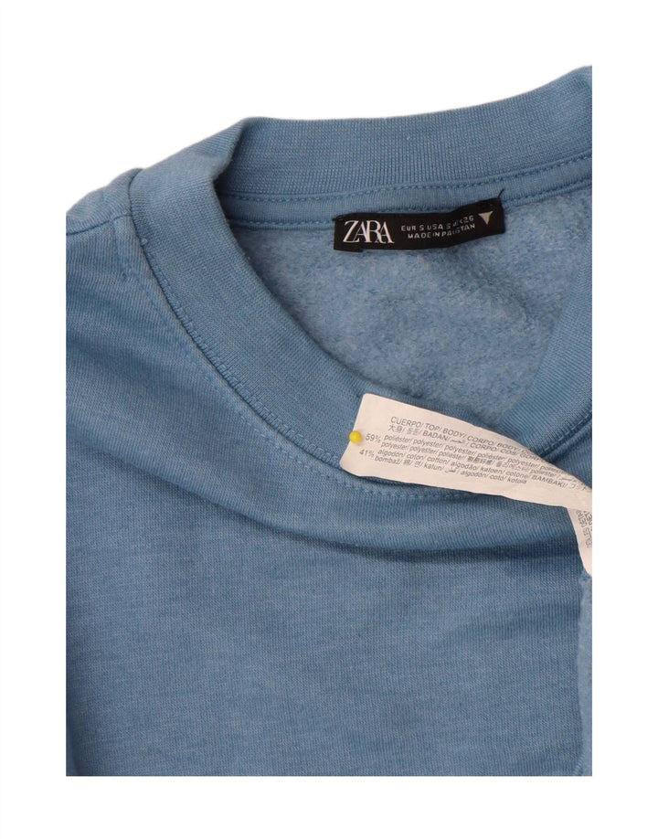 Zara Mujer Crop Sudadera Jumper UK 10 Small Azul Poliéster
