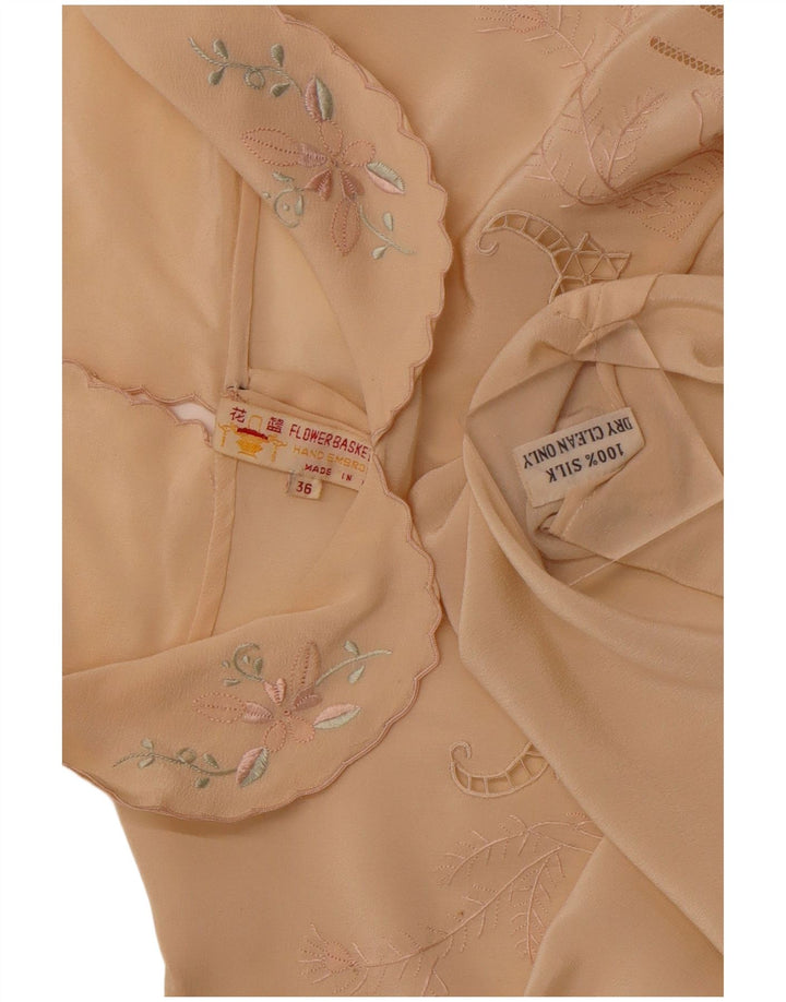 VINTAGE Blusa camisa de manga larga para mujer EU 36 Pequeña seda floral beige