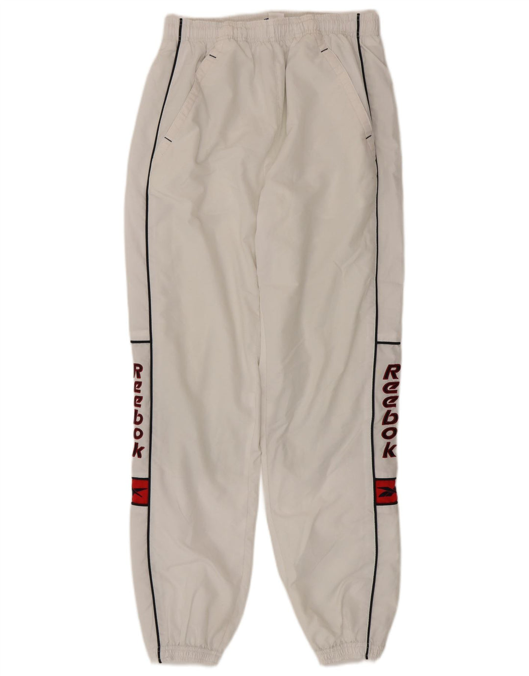 Reebok Hombre Graphic Chándal Pantalones Joggers Pequeño Poliéster Blanco