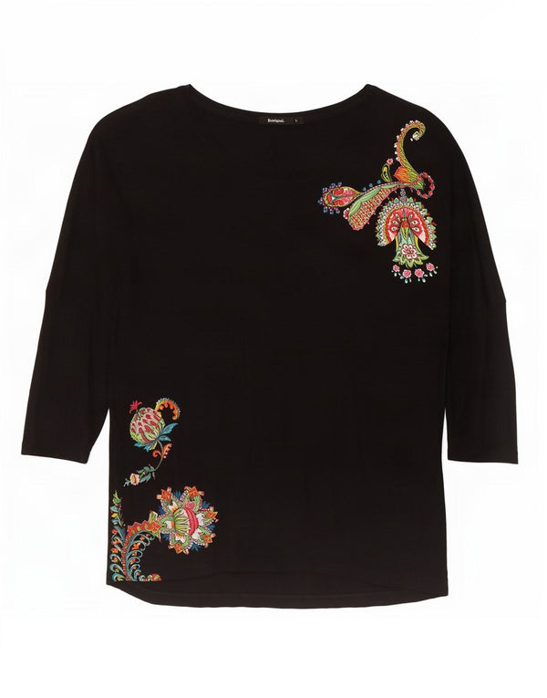 Desigual Vestido túnica de manga 3/4 para mujer UK 46 Large Black Paisley Viscosa
