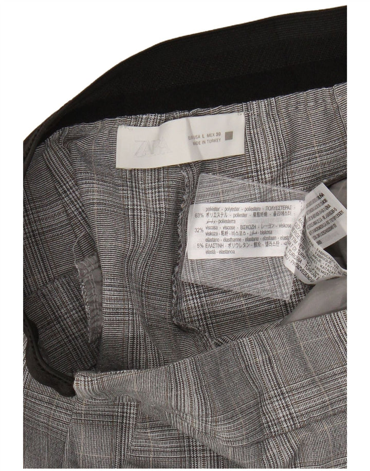 Zara Mujer Pantalón Chino Slim Grande W30 L27 Poliéster A Cuadros Gris