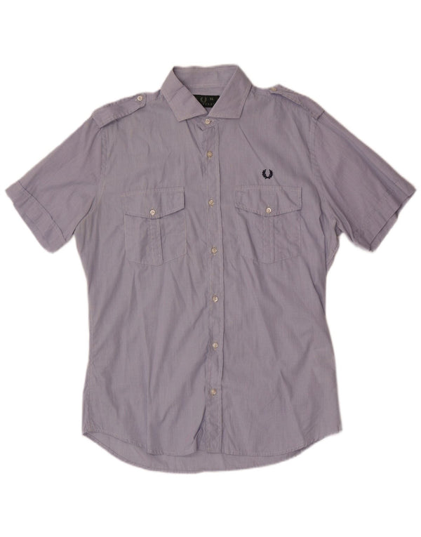 Fred Perry Camisa Militar De Manga Corta Para Hombre XL Algodón Vichy Azul