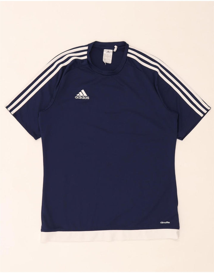 Adidas Hombre Climalite Camiseta Top Medio Azul Marino Colorblock Poliéster