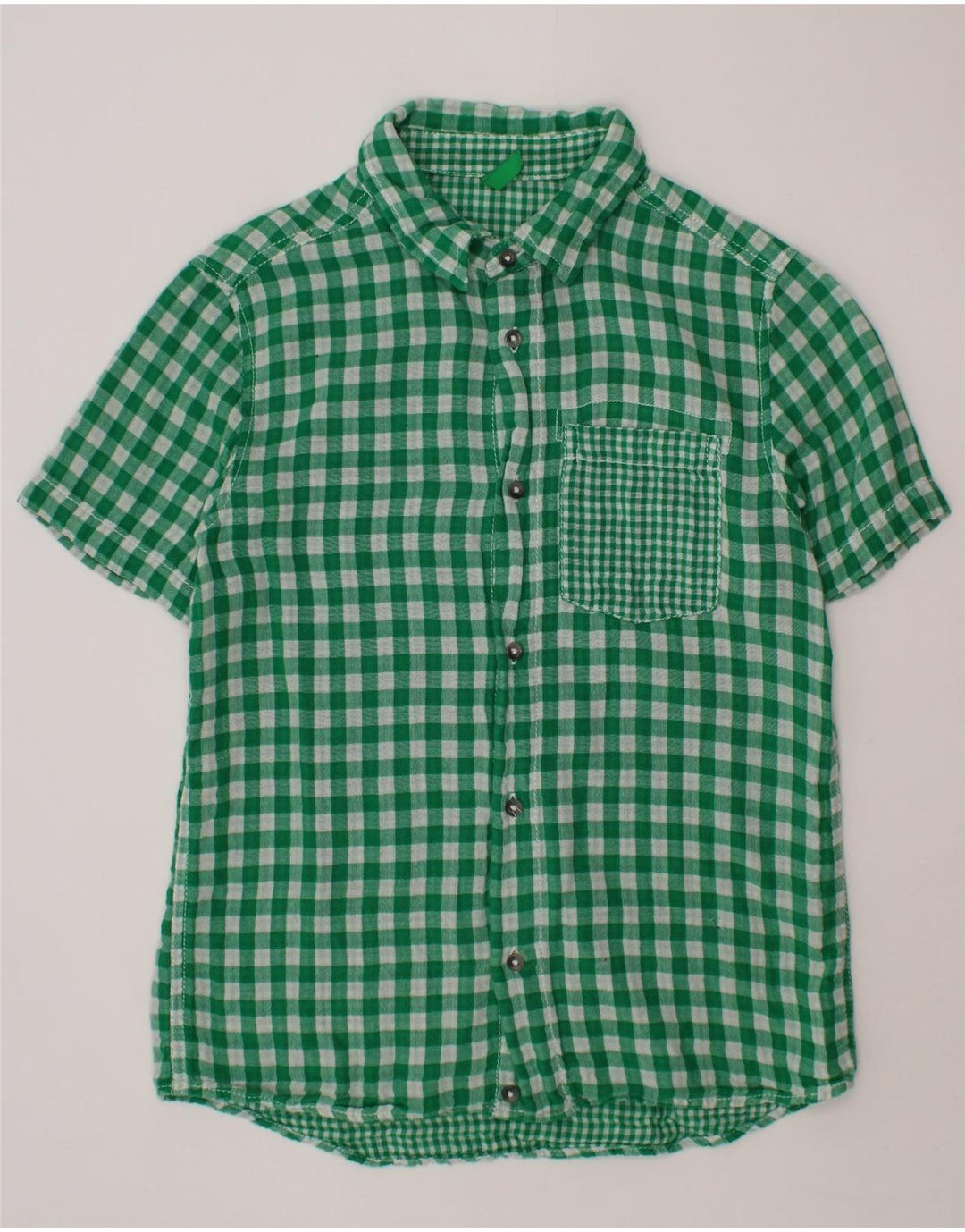 BENETTON Camisa Manga Corta Niño 10-11 Años Vichy Verde