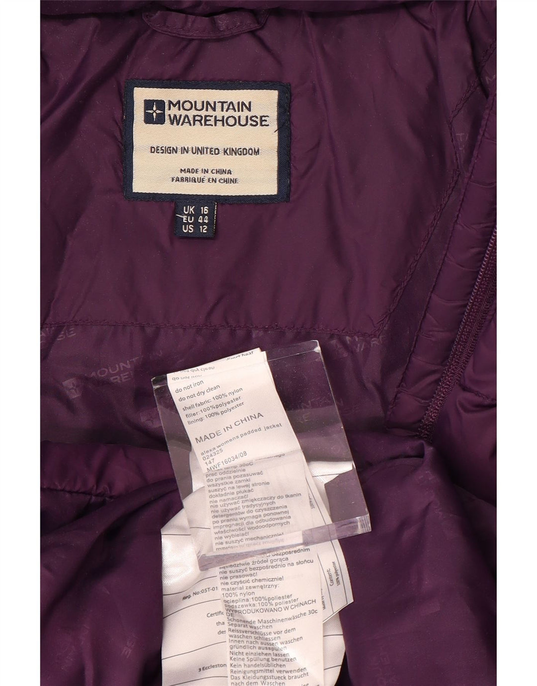 MOUNTAIN WAREHOUSE Abrigo acolchado con capucha para mujer UK 46 Small Purple Nylon