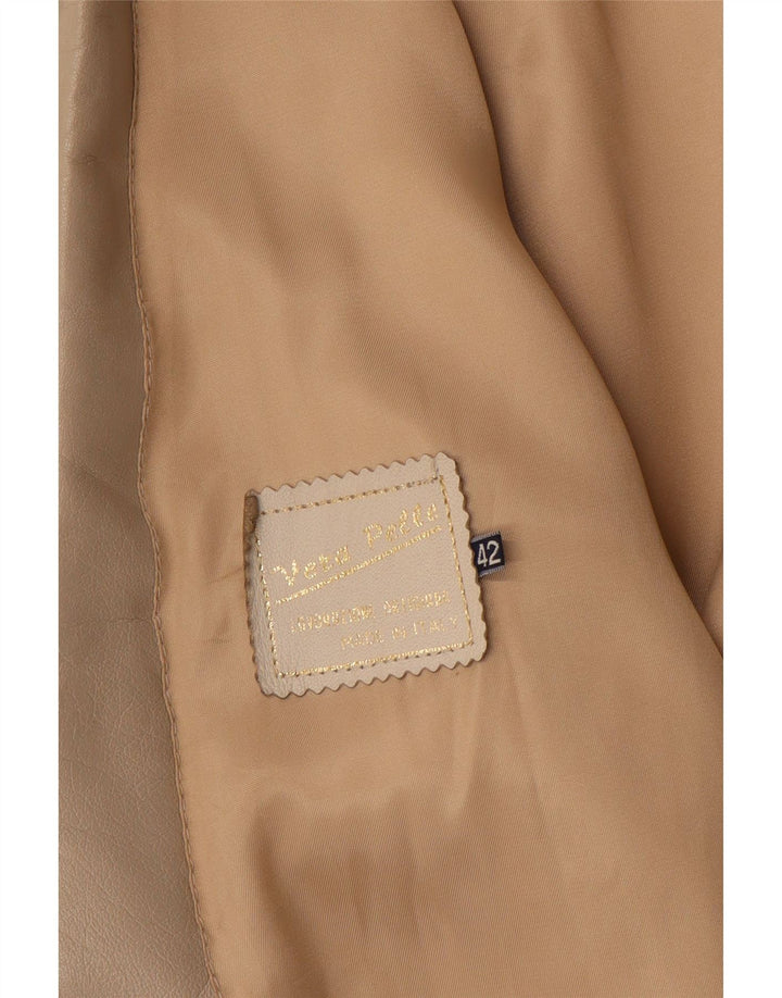 Vintage mujer 1 botón cuero Blazer chaqueta IT 42 cuero beige medio