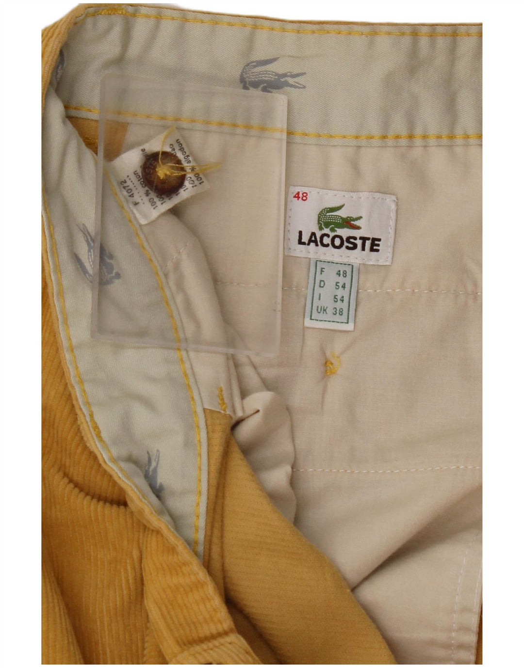 LACOSTE Pantalón recto de pana para hombre Talla 48 XL W38 L31 Algodón amarillo