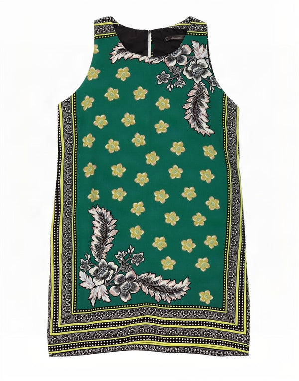 Zara Mujer Trafaluc Vestido Recto Sin Mangas Reino Unido 42 Verde Medio Floral