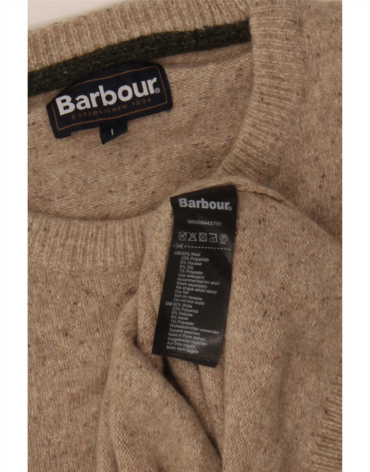 Barbour Jersey De Cuello Redondo Para Hombre Suéter De Lana Moteada Beige Grande