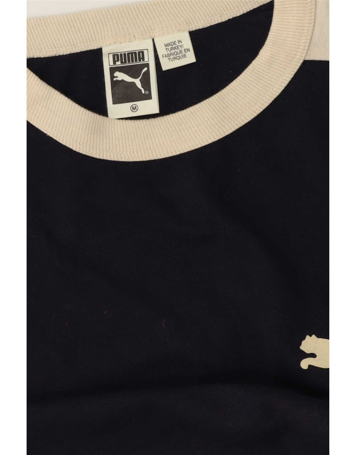 Puma Camiseta de manga larga para hombre de algodón color block en azul marino medio