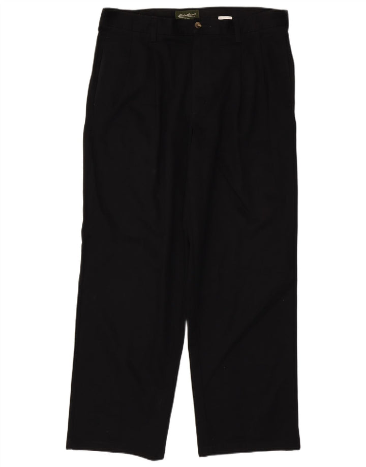 EDDIE BAUER Pantalón chino con pinzas para hombre W35 L30 Algodón negro
