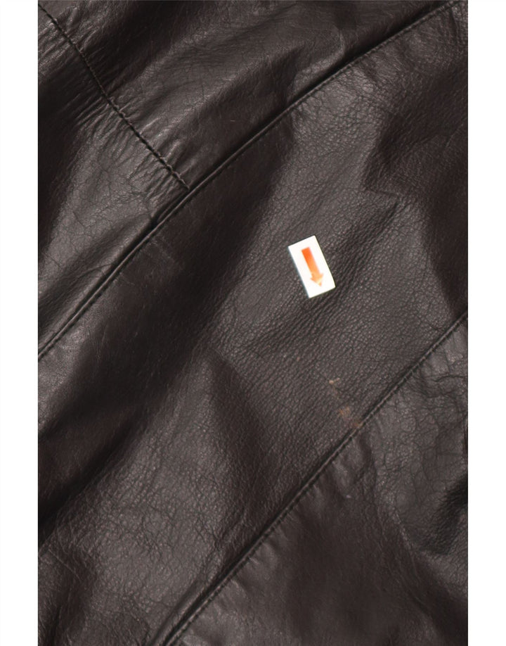 VINTAGE Abrigo de cuero de gran tamaño para mujer Reino Unido 14 Cuero negro mediano