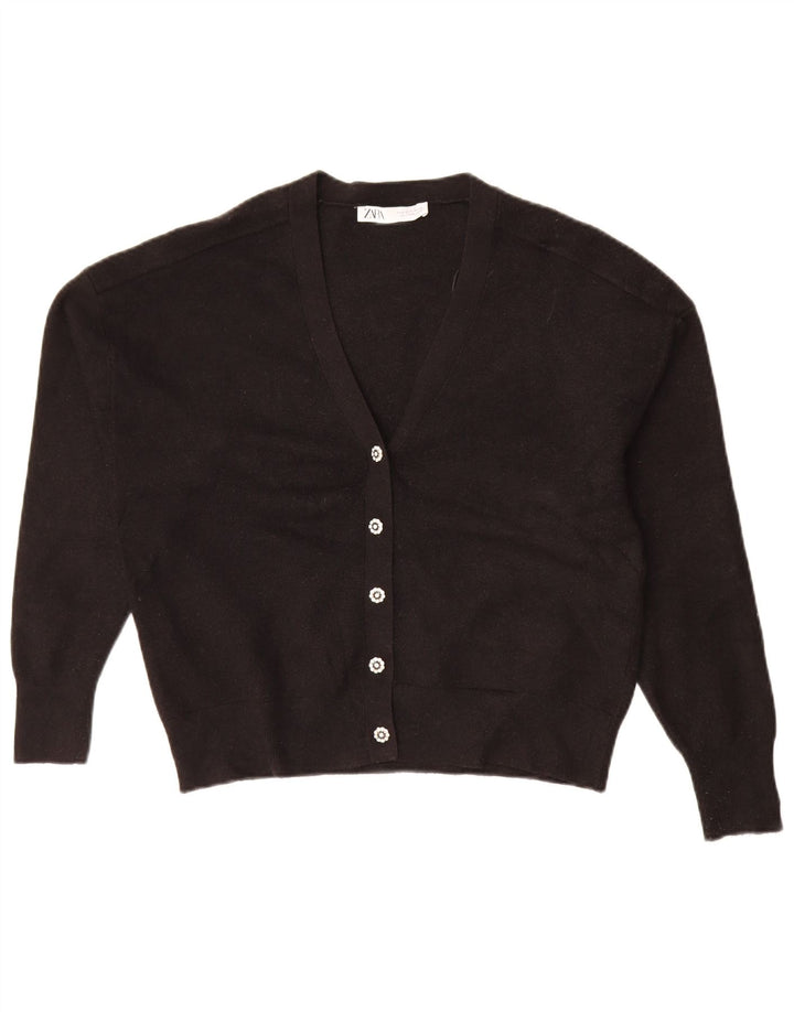 Zara Mujer Crop Cardigan Suéter UK 44 Medio Viscosa Negra