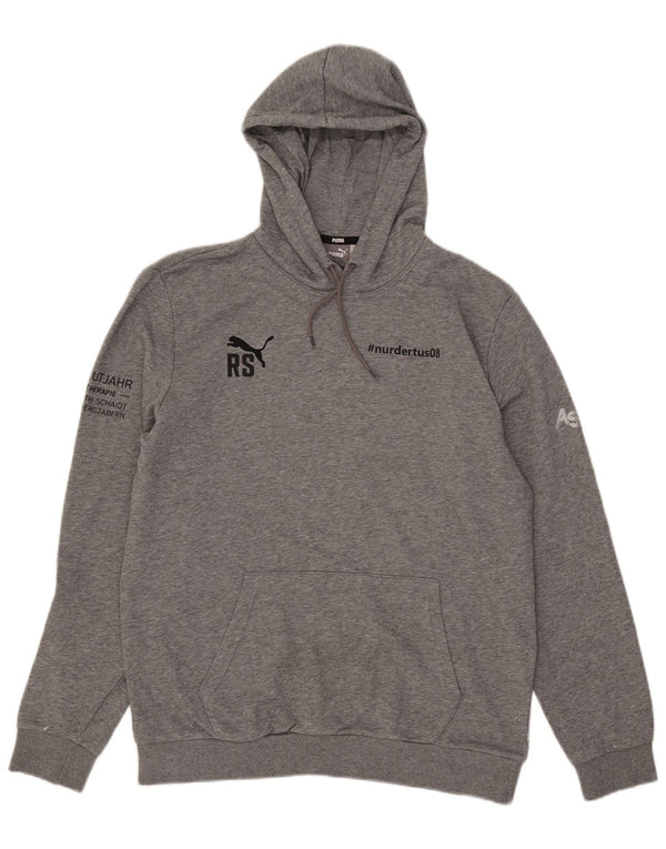 Puma Jersey con capucha gráfica para hombre de algodón moteado gris grande