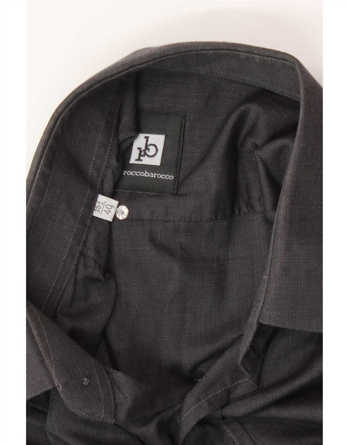 Roccobarocco Camisa para hombre Talla 40 15 3/4 Algodón gris medio