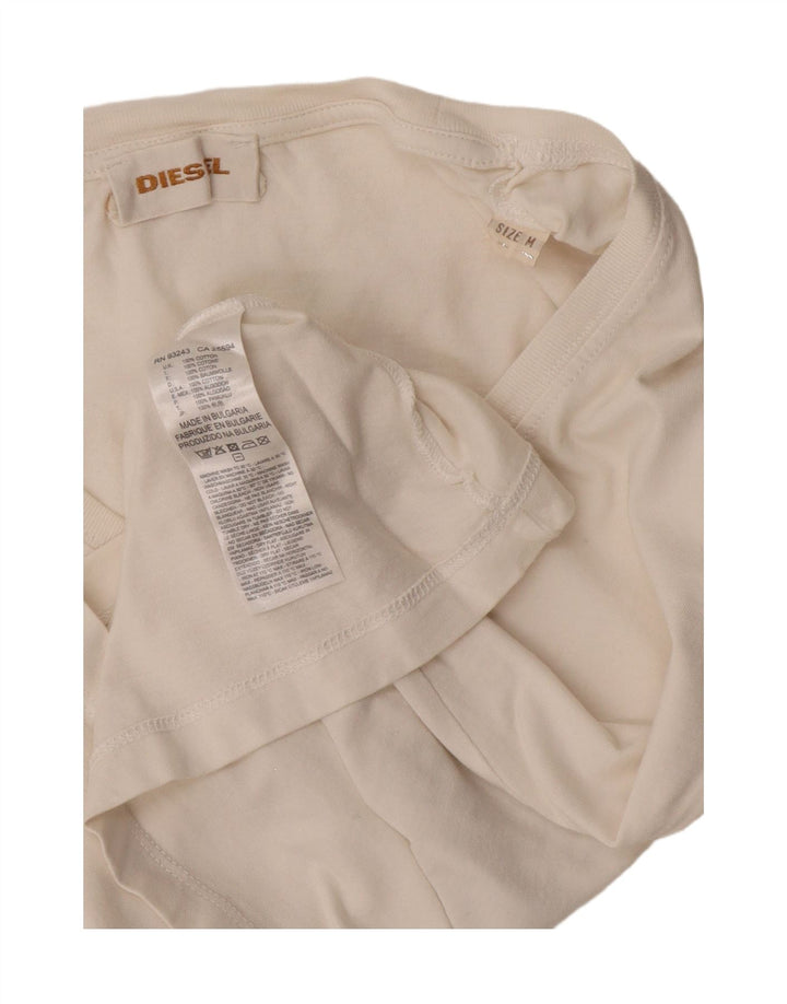 Diesel Camiseta Corta con Gráfico para Mujer UK 12 Medium Off White Cotton