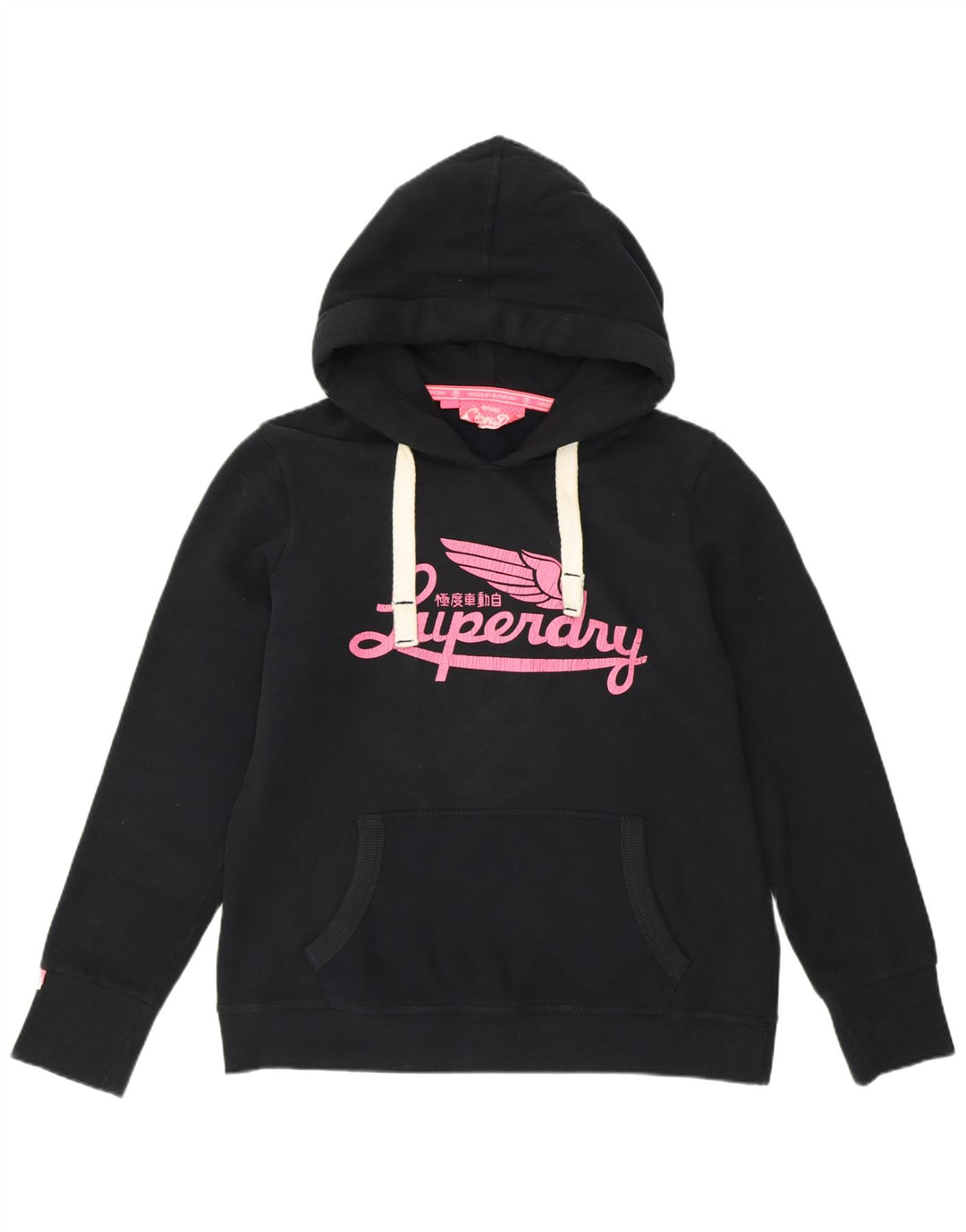 SUPERDRY Jersey con capucha gráfica para mujer UK 40 XL Algodón negro