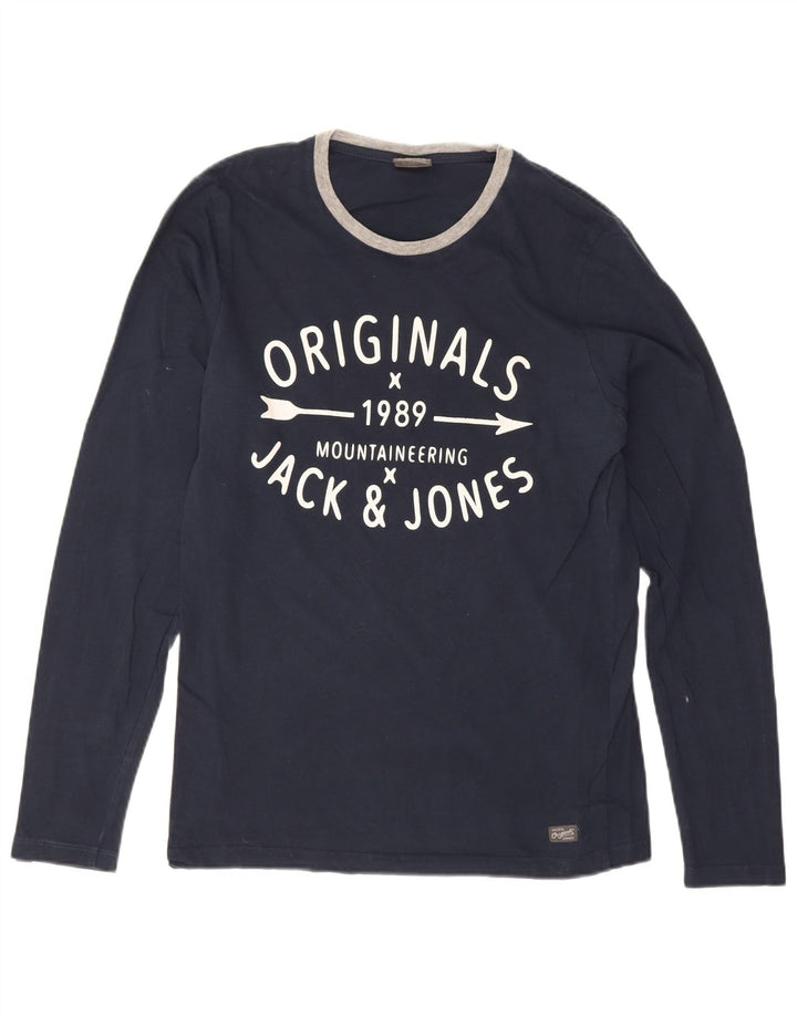 Jack & Jones Hombre Graphic Top Manga Larga Algodón Azul Marino Medio