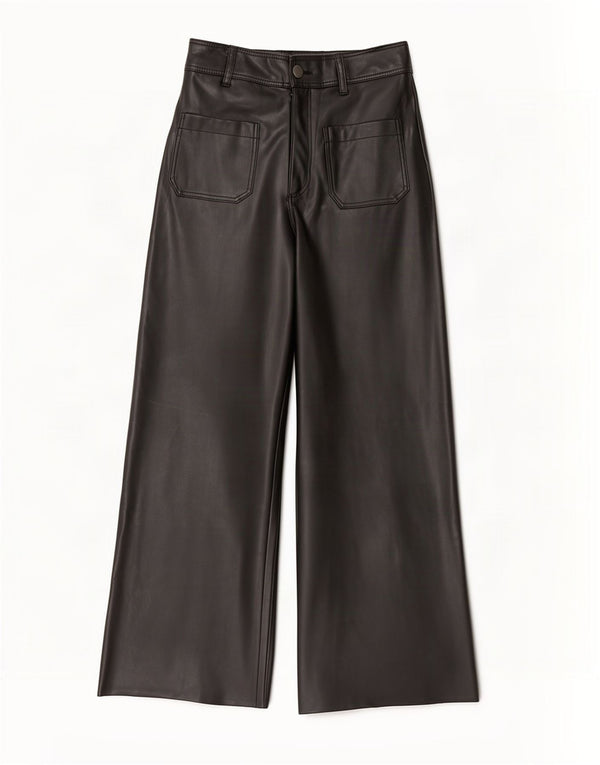 Zara Mujer Pantalones De Piel Sintética De Cintura Alta EU 36 XS W26 L27 Negro