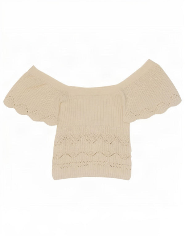 Zara Blusa Corta De Punto con Hombros Descubiertos para Mujer UK 40 Grande Algodón Blanco