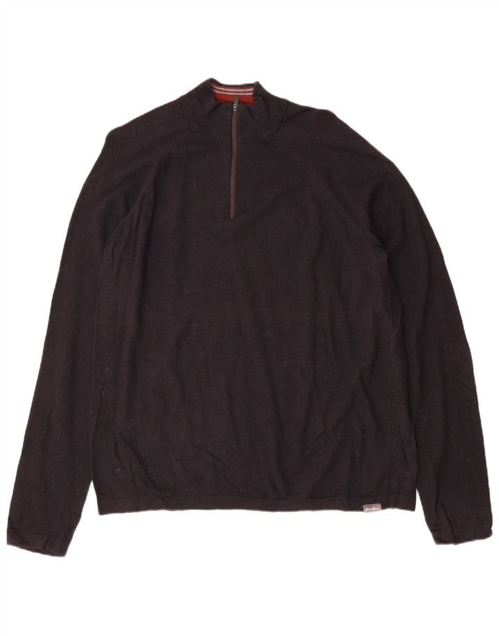 Eddie Bauer Suéter tipo jersey con cuello y cremallera para hombre, tamaño grande, rayón negro