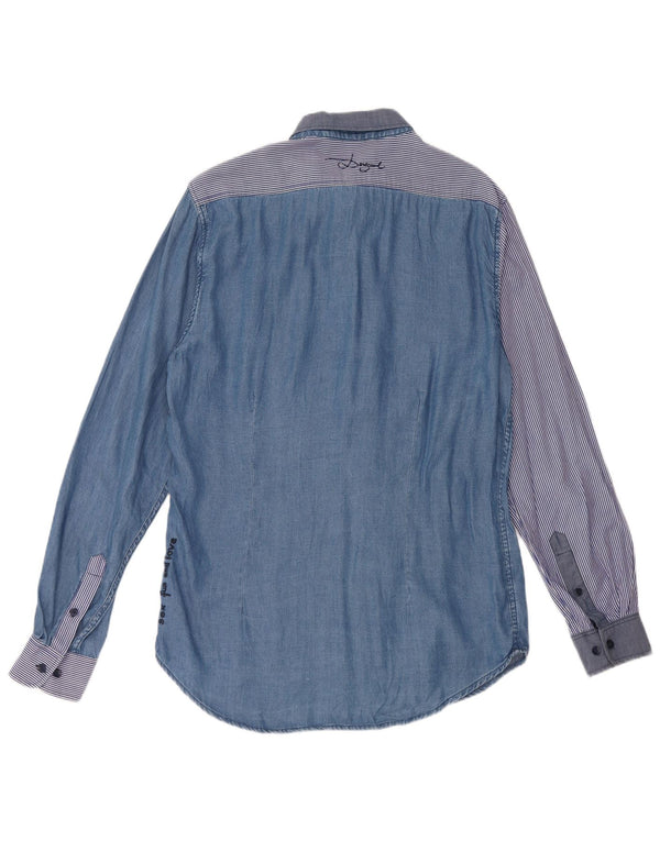 Camisa Desigual Hombre Lyocell Patchwork Azul Grande