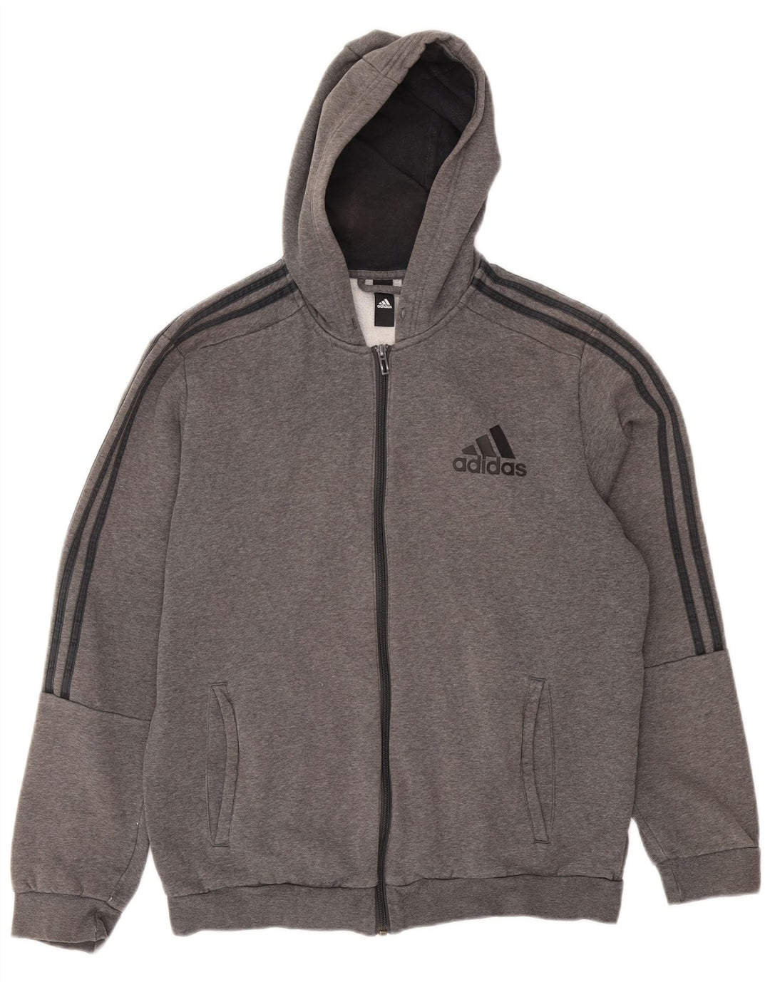 Adidas - Sudadera con capucha y cremallera para hombre, tamaño grande, algodón gris