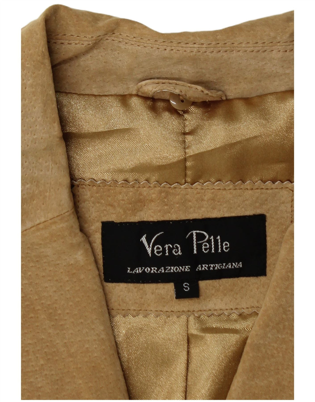 Vintage mujer 2 botones ante Blazer chaqueta Reino Unido 10 pequeño cuero beige