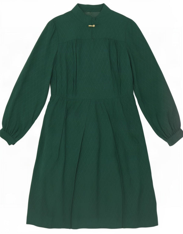 Vestido vintage de manga larga para mujer UK 44 Verde medio geométrico