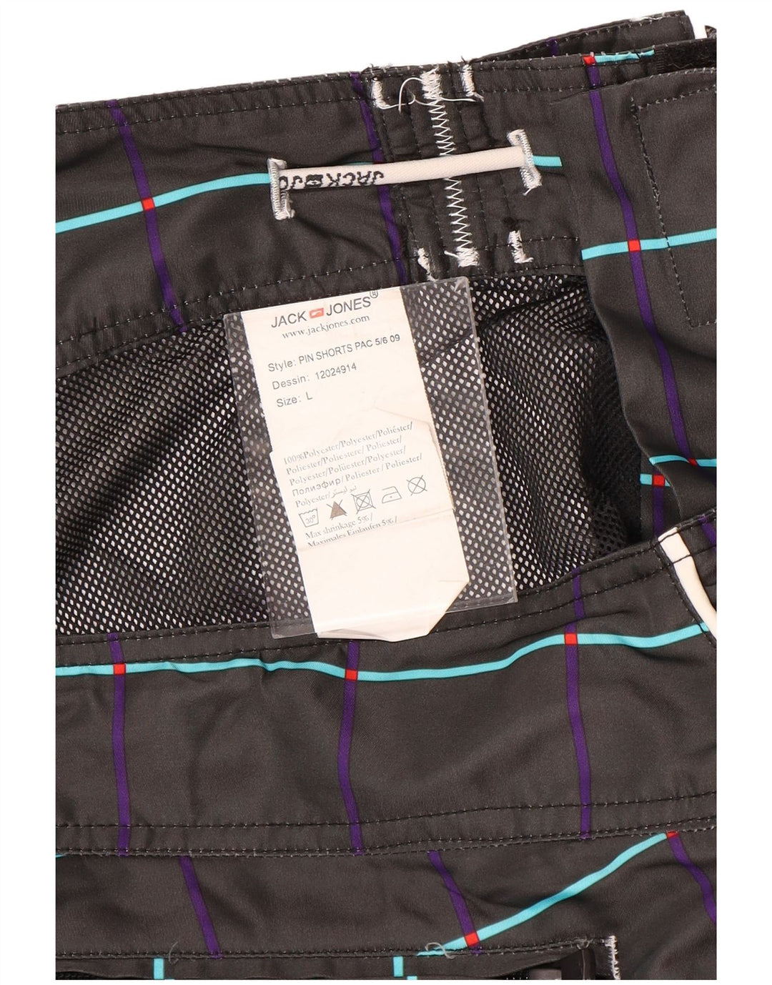 Jack & Jones Bañador con estampado gráfico para hombre, talla grande, poliéster floral negro