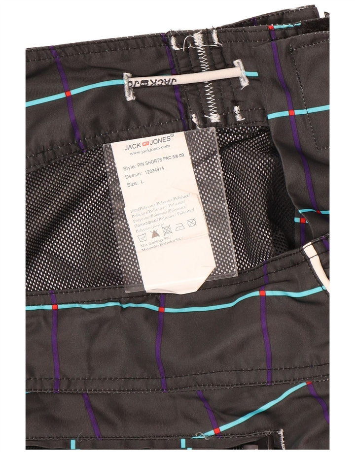 Jack & Jones Bañador con estampado gráfico para hombre, talla grande, poliéster floral negro