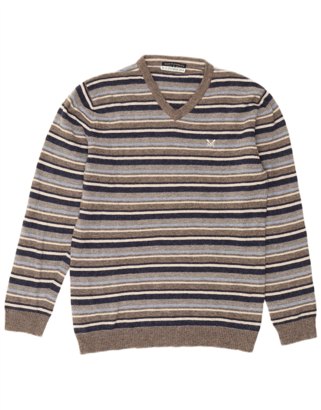 Crew Clothing Jersey con cuello en V para hombre de lana a rayas gris medio