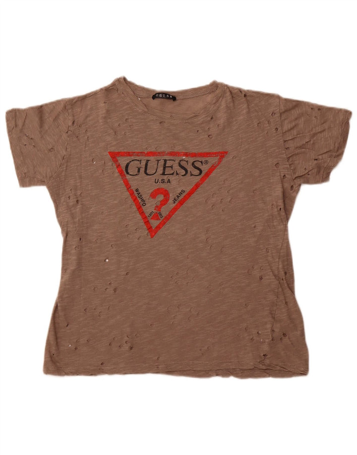 Guess Camiseta con gráfico perforado para mujer UK 44 Marrón medio