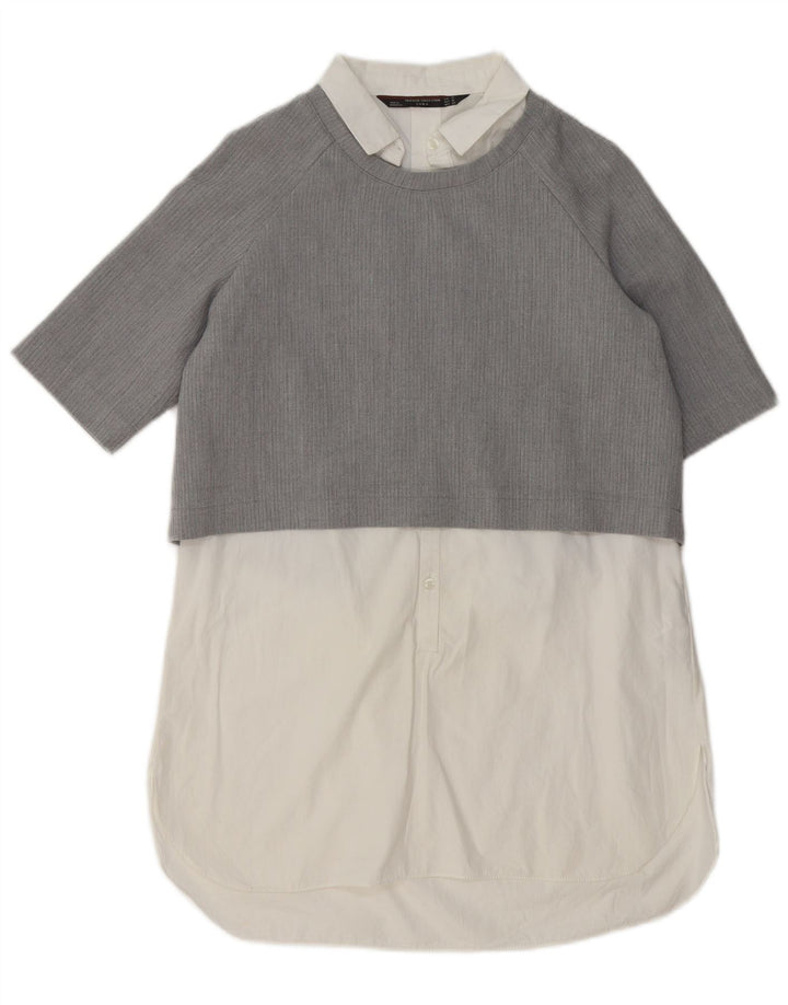 Zara Vestido recto para mujer UK 44 Algodón gris medio con bloques de color
