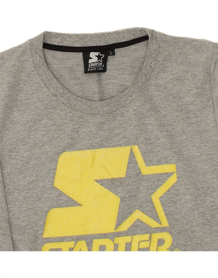 STARTER Womens Graphic Sweatshirt Jumper UK 14 Large Grey Flecked Cotton Vintage Starter and Second-Hand Starter from Messina Hembry 