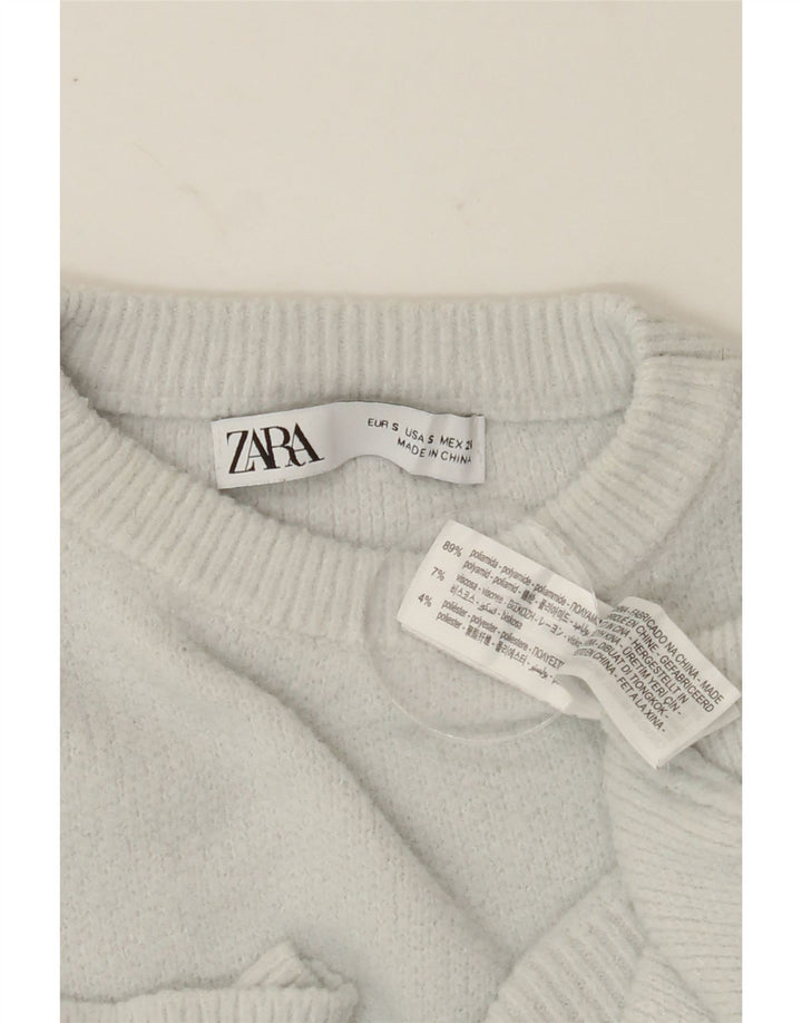 ZARA Womens Oversized Crop Crew Neck Jumper Sweater UK 10 Small Grey Vintage Zara and Second-Hand Zara from Messina Hembry 