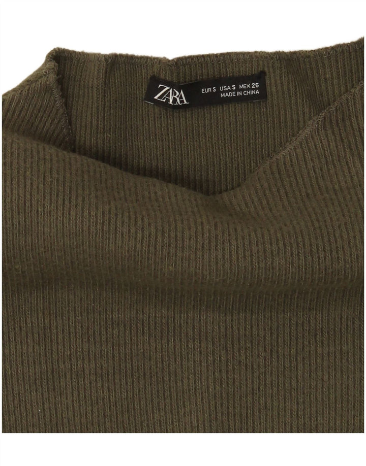 Zara Mujer Suéter De Cuello Alto De Gran Tamaño UK 10 Small Khaki