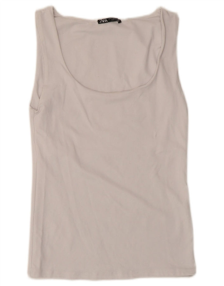 Zara Mujer Chaleco Top UK 8 Small Blanco Poliamida