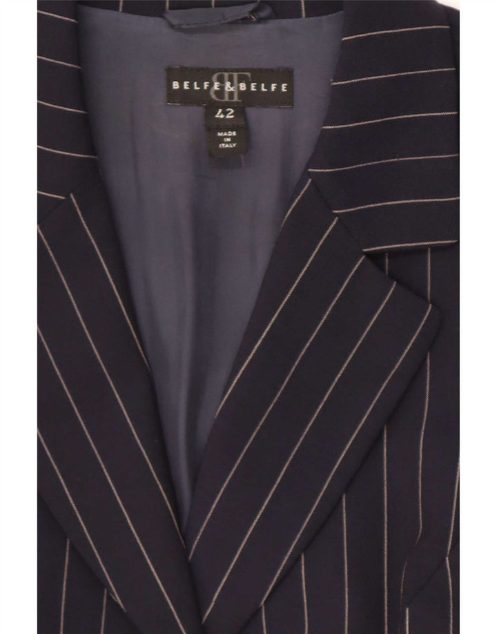 Belfe & Chaqueta tipo blazer de 3 botones para mujer IT 42 Lana mediana a rayas azul marino