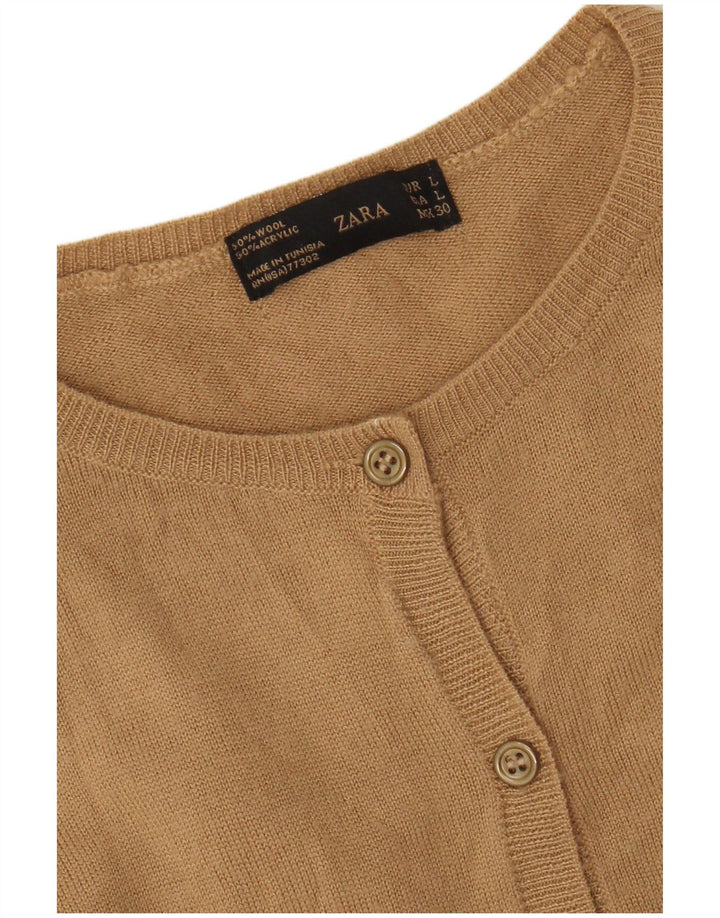 Zara Mujer Cárdigan Suéter UK 44 Grande Lana Beige